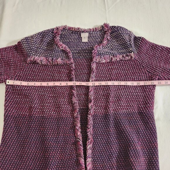 Chico's Women's SZ 3P/XL Purple Textured Tweed Long Sleeve Open Front Jacket - Picture 11 of 14